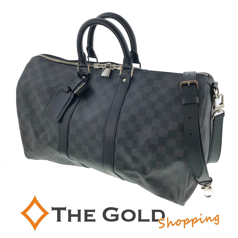 Louis Vuitton Keepall Bandouliere Damier Bag Canvas Travel Bag Graphite Black